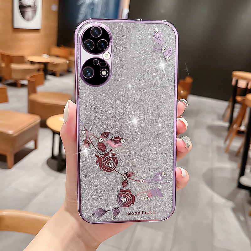 For Huawei P50 Pro 4G Rhinestone Decor Flower Pattern Glitter Powder TPU Case Electroplating Anti-drop Phone Cover For Huawei P50 Pro 4G Rhinestone Decor Flower Pattern Glitter Powder TPU Case Electroplating Anti-drop Phone Cover